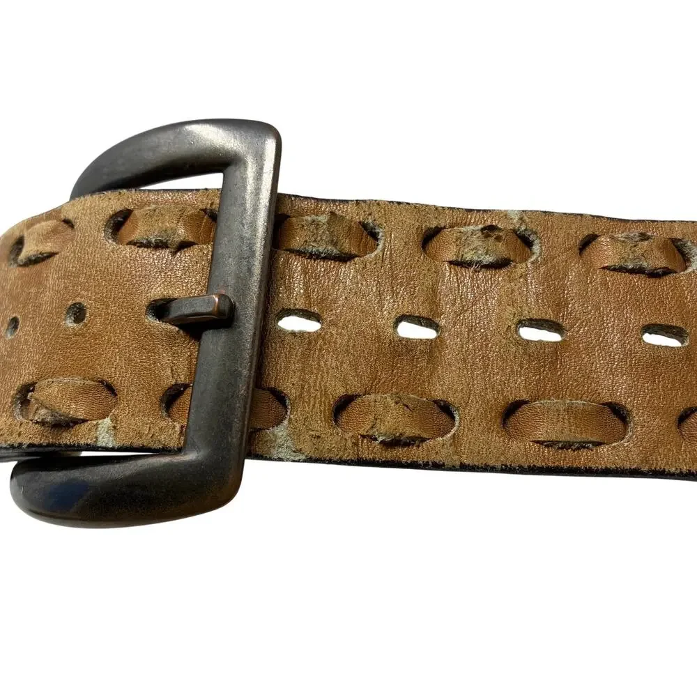 Justin Leather Western Belt Woven Detail Light Brown Cowboy Rodeo Belt Size 36